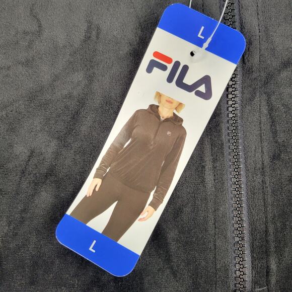 New Fila Hoodie Womens Large Black Velvet 1/4 Zip Hooded Pullover Sweatshirt NWT - Picture 3 of 15